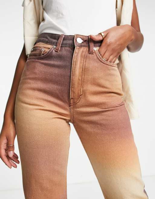 Weekday – Rowe – Höstbruna jeans med extra hög midja och suddigt mönster, 3 av 4