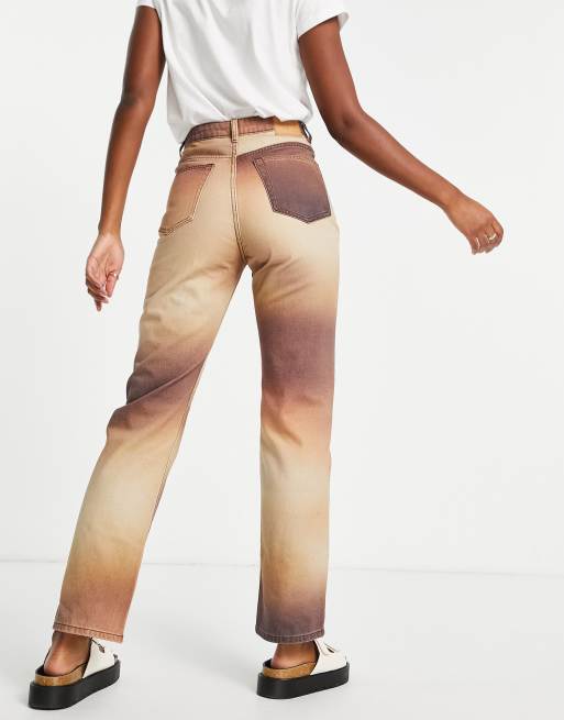 Weekday – Rowe – Höstbruna jeans med extra hög midja och suddigt mönster, 4 av 4