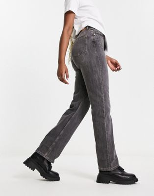 Weekday Rowe Extra high waist straight leg jeans in thunder black wash - ASOS Price Checker