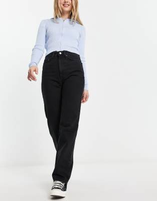 Weekday - Rowe - Jeans in Echo-Schwarz mit geradem Schnitt und sehr hohem Bund