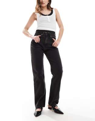 Weekday - Rowe - Jeans in Echo-Schwarz mit sehr hoher Taille und geradem, normalem Schnitt