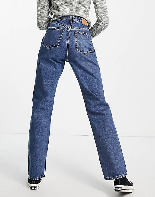  Weekday Rowe organic cotton blend high waist straight leg jeans in deep blue 