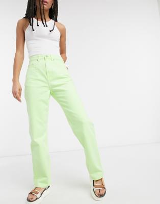 green straight leg jeans