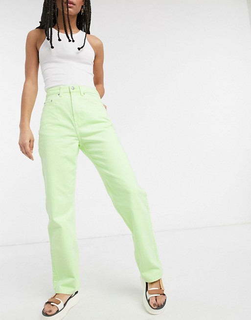 Weekday Rowe organic cotton straight leg jeans in bright green