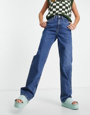 Weekday Rowe cotton straight leg jeans in midwash sea blue - MBLUE