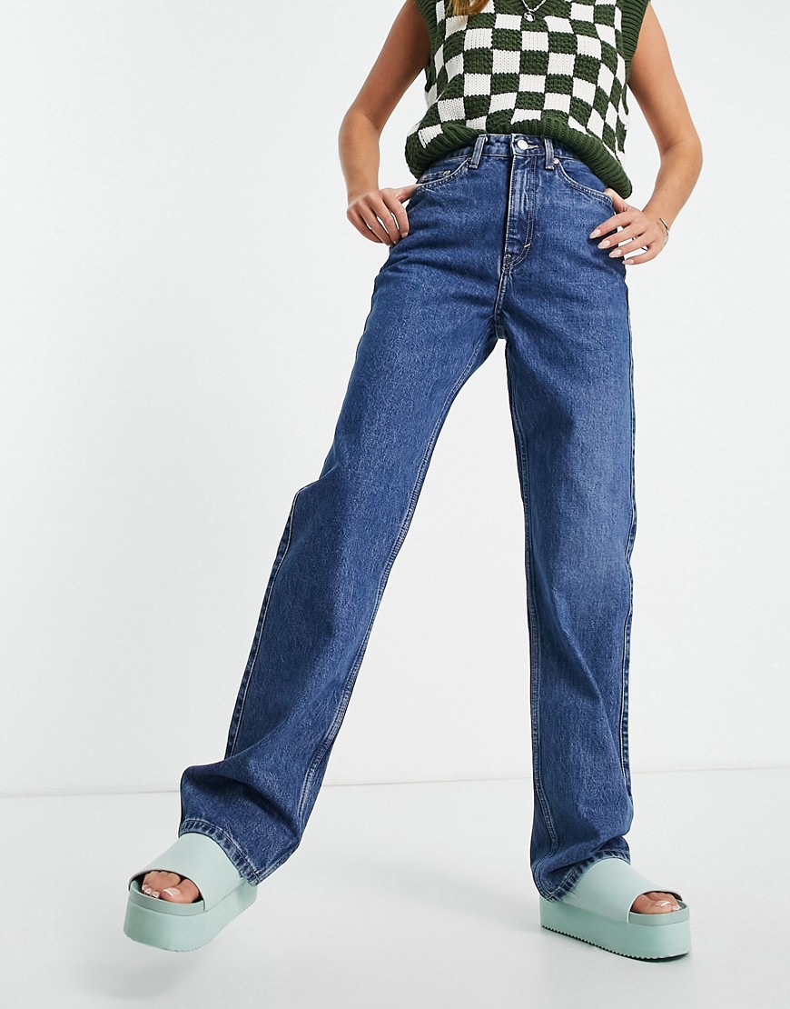 Weekday Rowe organic cotton straight leg jeans in midwash sea blue