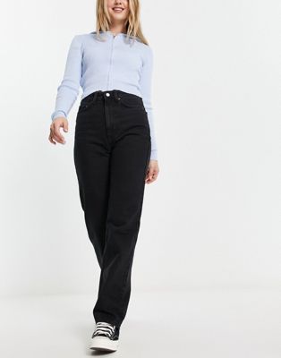 Shop Weekday Rowe Extra High Waist Straight Fit Jeans In Echo Black