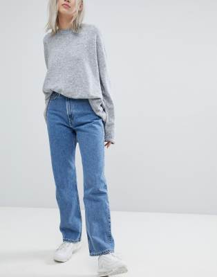 Weekday Rowe super high waist straight leg jeans in mid sky blue-Blues