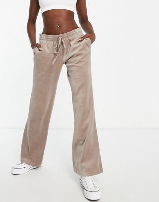 Weekday Roxa cotton co-ord velour trousers in mole - BEIGE