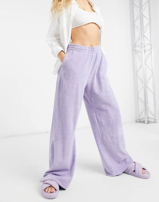 Weekday Roxa velour cotton straight leg joggers in lilac ASOS