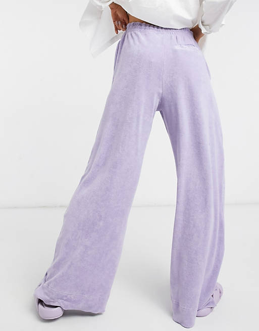 Weekday Roxa velour cotton straight leg sweatpants in lilac | ASOS