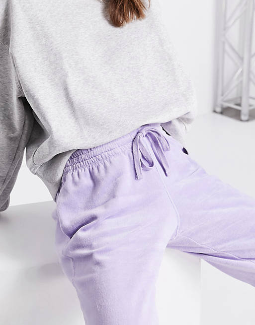 Tracksuits Weekday Roxanna organic cotton velour wide leg joggers in purple 