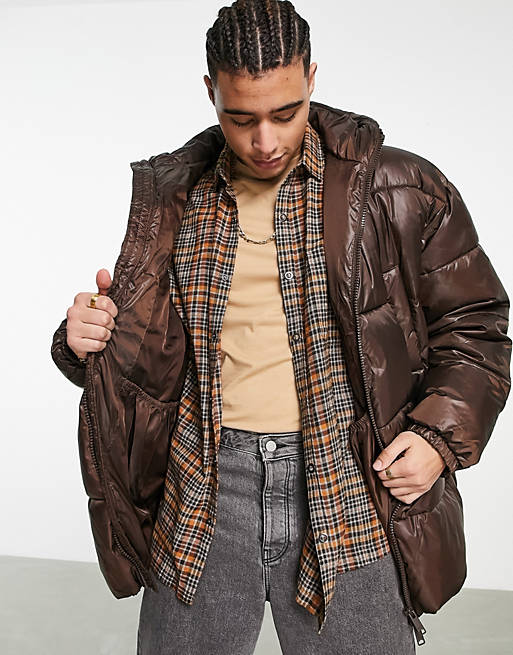 Weekday ruben oversized puffer jacket in brown