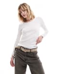 [Weekday] Weekday Ruby ribbed semi-sheer long sleeve top in white 2XS White
