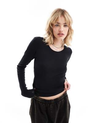 Ruby semi-sheer long sleeve top in black