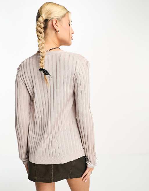 Weekday Ruby shiny yarn cardigan in dusty grey | ASOS