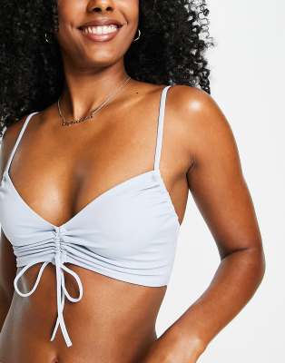 Weekday ruched front bikini top in light blue - LBLUE