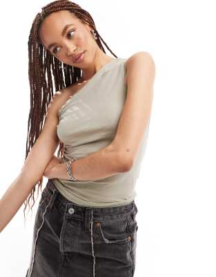 Weekday Ruched One Shoulder Top In Mole-neutral