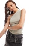 [Weekday] Weekday ruched one shoulder top in mole-Neutral XL Beige