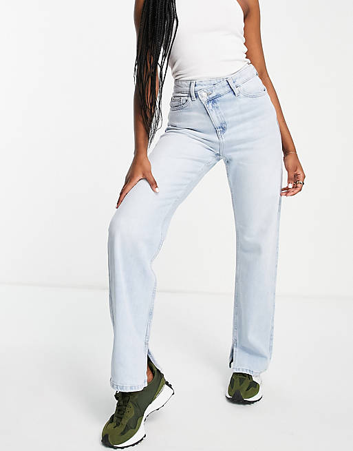 Weekday Rue cotton high rise straight leg jeans in avery 00 blue - MBLUE