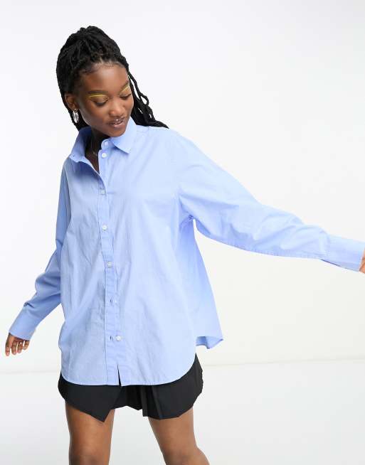 Weekday - Ruimvallend oversized poplin overhemd in lichtblauw