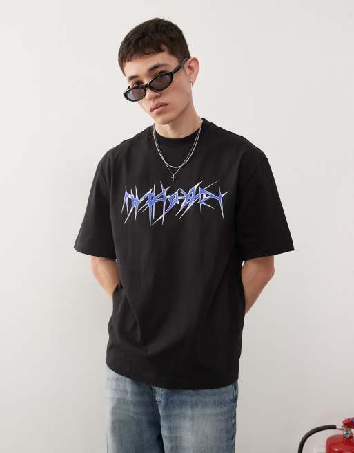 Weekday - Ruimvallend T-shirt met grafische print in zwart - view 1
