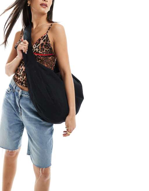 Weekday Samir slouchy seersucker shoulder bag in black, 4 of 4