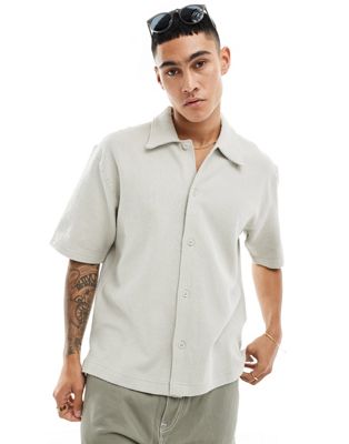 Weekday Sander Textured Shirt In Khaki Beige-neutral