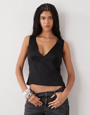 Weekday Satin Top In Black