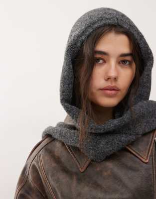 Weekday Weekday scarf with hood in dark grey melange