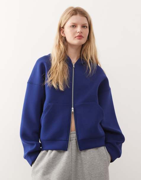 Weekday - Scarlet - Felpa oversize blu reale con cappuccio e zip in tessuto effetto scuba - view 1