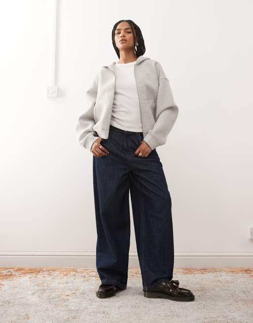 Weekday – Scarlet – Grå huvtröja i scubaliknande tyg och oversize med dragkedja, 3 av 4