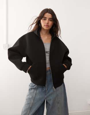 Weekday - Scarlet - Oversize-Kapuzenjacke aus neoprenähnlichem Material in Schwarz