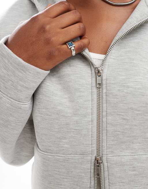 Weekday - Scarlet - Oversized hoodie van scubastof met rits in gemêleerd grijs, 2 van 4