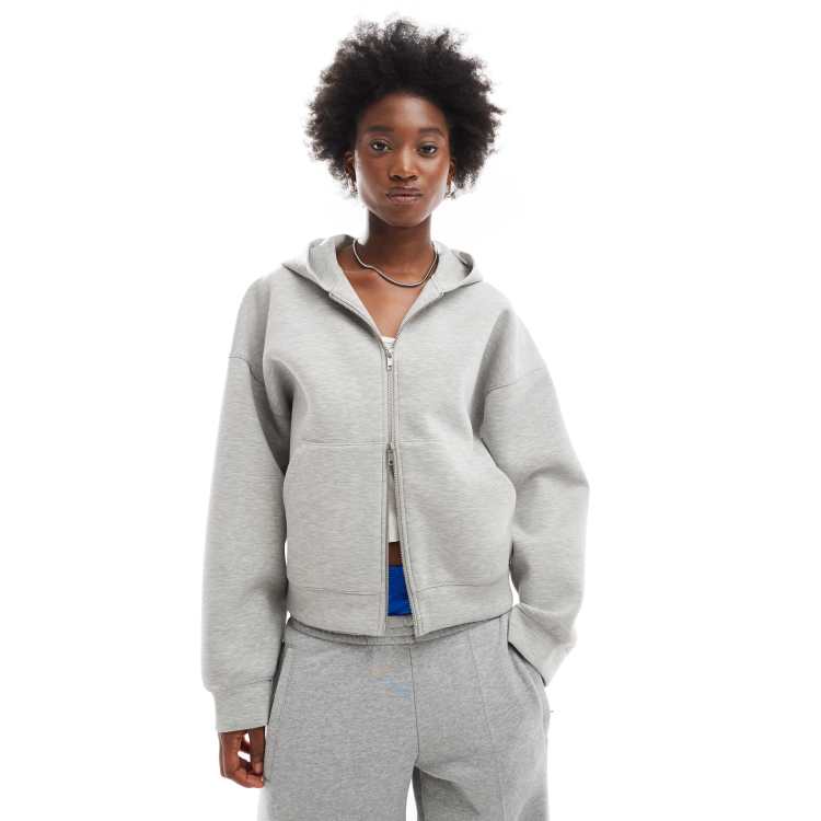 Weekday Scarlet oversized scuba zip through hoodie in grey