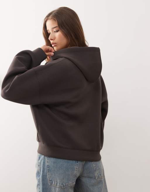 Weekday Scarlet oversized zip through hoodie in brown in scuba-style fabric, 4 of 4