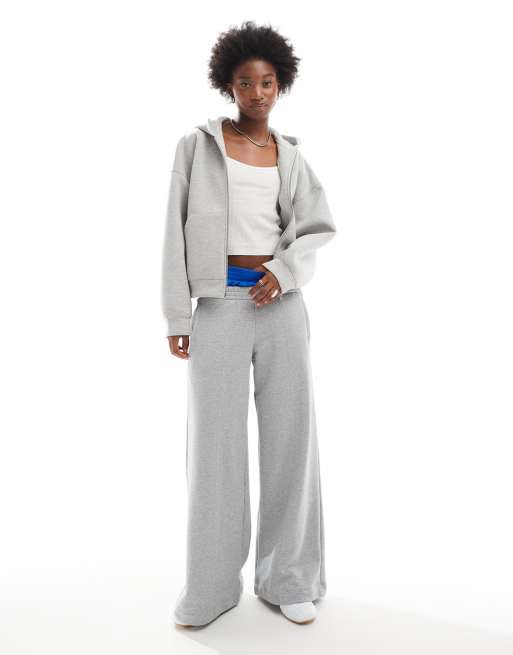 Weekday Scarlet oversized zip-through hoodie in grey melange in scuba-style fabric, 3 of 4