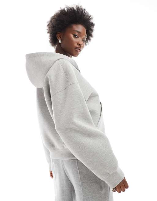 Weekday Scarlet oversized zip-through hoodie in grey melange in scuba-style fabric, 4 of 4