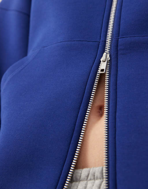 Weekday Scarlet oversized zip-through hoodie in royal blue in scuba-style fabric, 4 of 4