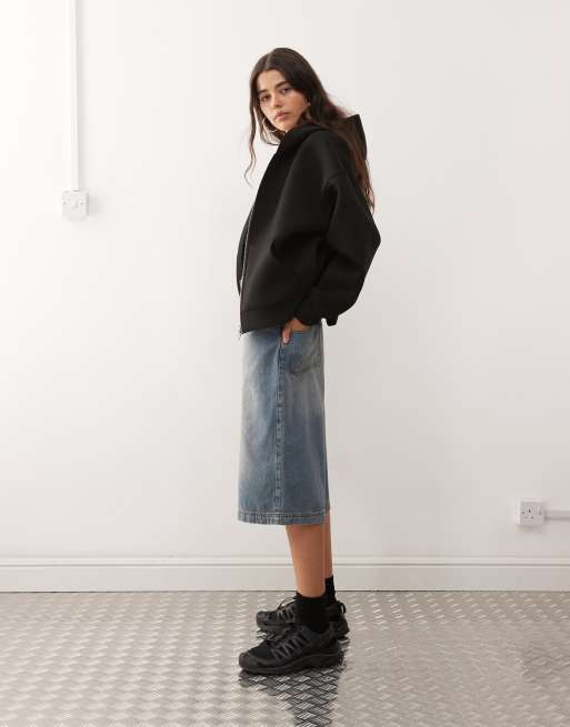 Weekday Scarlet oversized zip up hoodie in black in scuba-style fabric