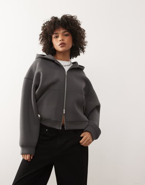 Weekday Scarlet scub-style hoodie in dark gray - view 1