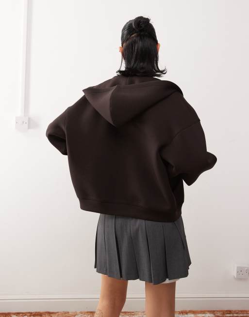 Weekday Scarlet scuba zip through hoodie in brown | ASOS