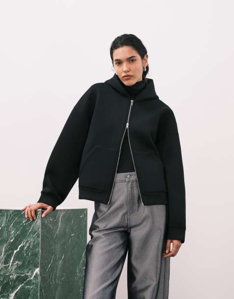 Weekday – Scarlet – Svart huvtröja i scubaliknande tyg och oversize med dragkedja - view 1