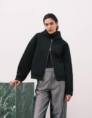 Scarlet - Sweat à capuche zippé oversize en imitation néoprène - Noir XS