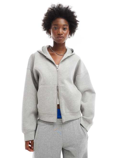 Weekday – Scarlet – Szara melanżowa bluza oversize z kapturem i zapięciem na zamek, z materiału nurek