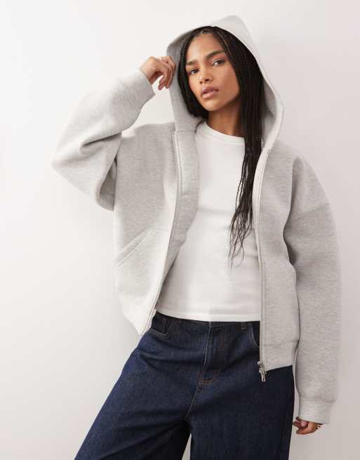 Weekday – Scarlet – Szara melanżowa bluza oversize z kapturem i zapięciem na zamek, z materiału nurek