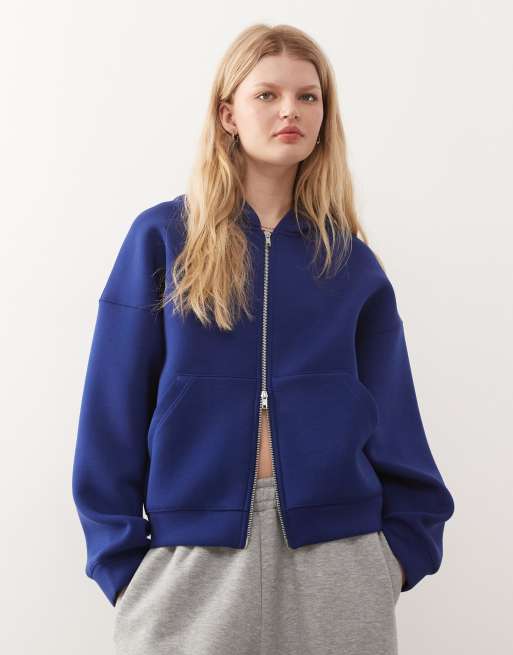 Weekday – Scarlet – Zapinana na zamek bluza oversize z kapturem z materiału w stylu scuba w niebieskim kolorze