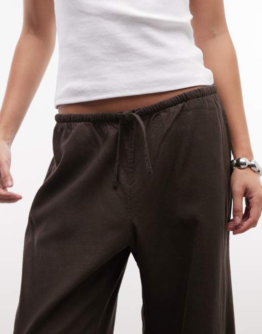 Weekday – Schlupfhose aus Leinenmix in Schokobraun mit weitem Bein, 3 von 5