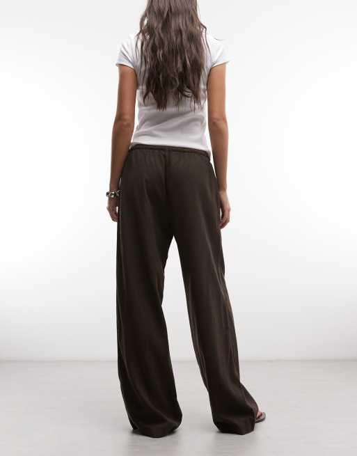 Weekday – Schlupfhose aus Leinenmix in Schokobraun mit weitem Bein, 5 von 5