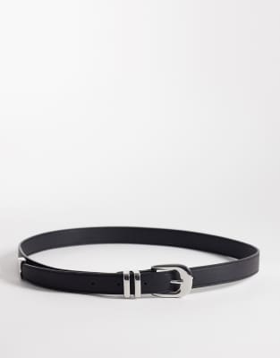 Weekday - Schmaler Western-Gürtel in Schwarz mit silberfarbener Schnalle